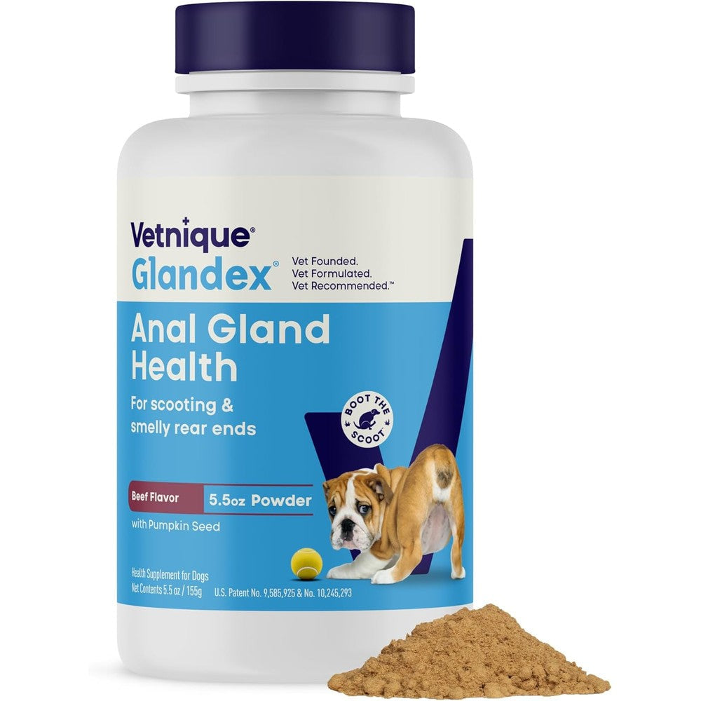 Vetnique Glandex Anal Gland Fiber Supplement For Dogs And Cats Beef Liver Flavor 5.5 Ounce Powder
