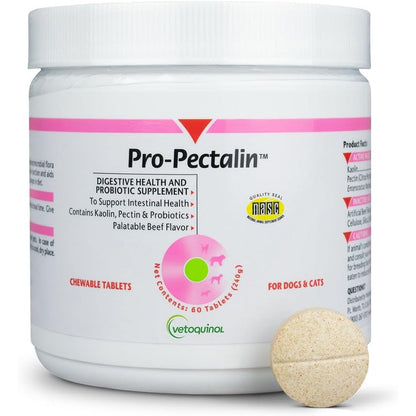 Vetoquinol Pro-Pectalin Digestive System And Stool Firmness Support For Dogs And Cats, Chewable Probiotic Supplement, 60 Count