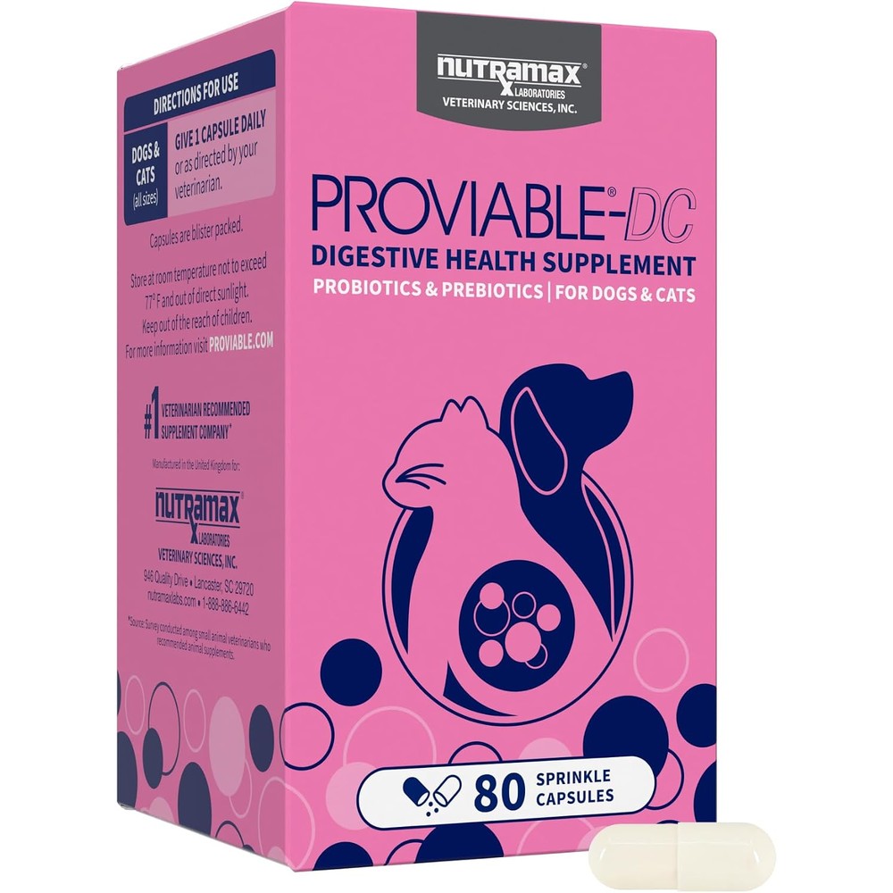 Nutramax Proviable DC Probiotics For Dogs And Cats Daily Digestive Health Supplement 80 Capsules