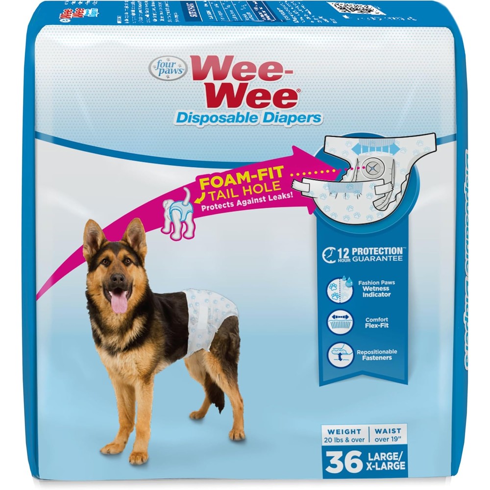 Four Paws Wee Wee Super Absorbent Disposable Adjustable Dog Potty Training Diapers Leak Proof Protection For Large Dogs Thirty Six Count