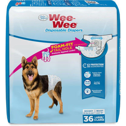 Four Paws Wee Wee Super Absorbent Disposable Adjustable Dog Potty Training Diapers Leak Proof Protection For Large Dogs Thirty Six Count