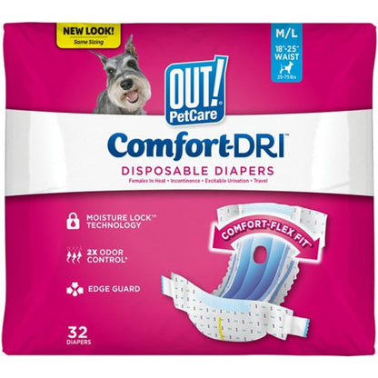 OUT! PetCare Disposable Female Dog Diapers Comfort Dri Absorbent Training Nappies Medium To Large Size Eighteen To Twenty Five Inch Waist Thirty Tw...