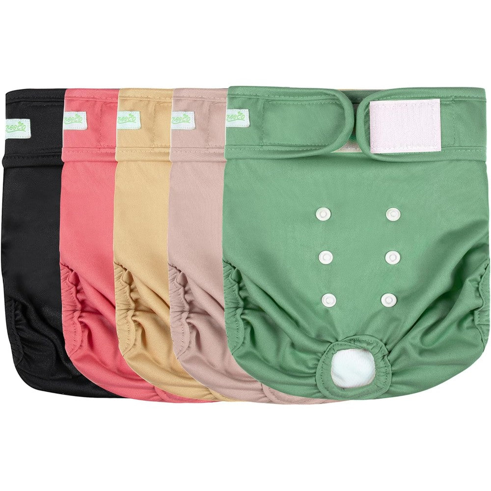 Wegreeco Washable Female Dog Diapers Reusable Ultra Absorbent Puppy Doggie Period Panties For Heat Cycle And Incontinence Medium Size 5 Pack