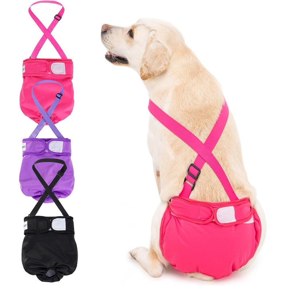 Avont Washable Female Dog Diaper With Suspender Reusable Doggie Nappies For Heat Cycle Period And Incontinence Pack Of 3 Large