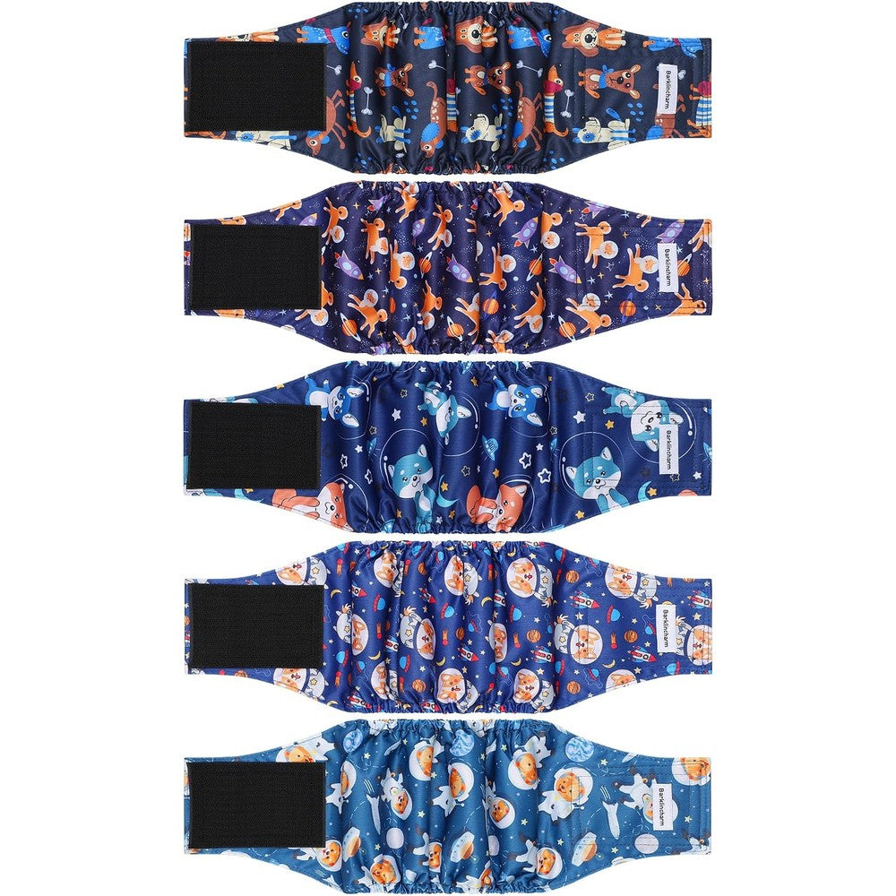Barklincharm Washable Male Dog Diapers High Absorbing Belly Bands For Incontinence And Frequent Urination Space Print Small Size 5 Pack