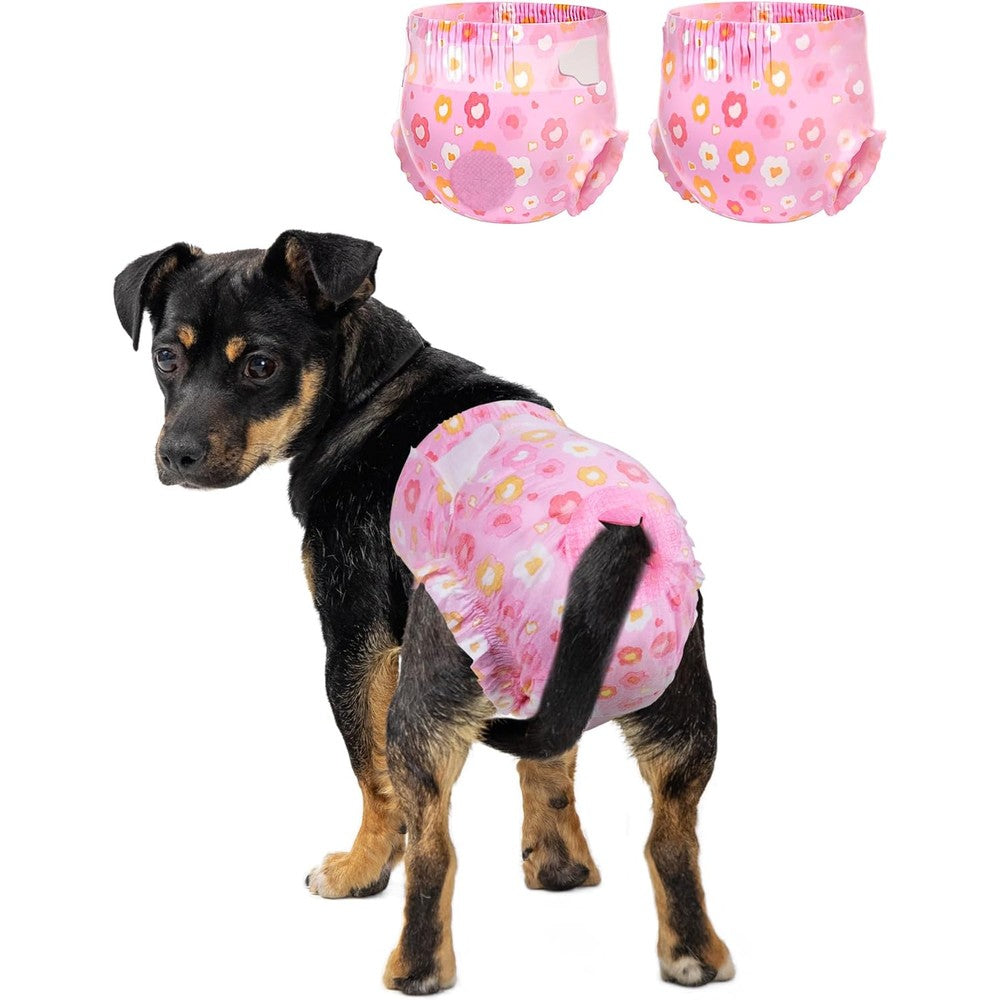 Pet Soft Disposable Dog Diapers For Female Dogs And Cats Leak Proof Doggie Nappies With Adjustable Foam Tail Hole Pink Small Size 12 Count