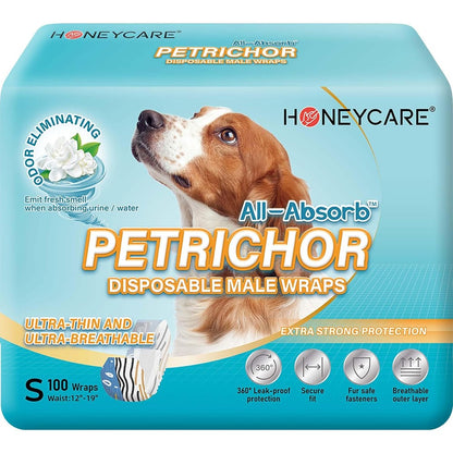 HONEY CARE All Absorb Petrichor Male Dog Wrap Disposable Fresh Smell Leak Proof Diaper White Small 100 Count