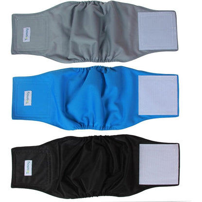 Teamoy Reusable Wrap Diapers for Male Dogs Washable Puppy Belly Band Pack of 3 Medium 13 to 16 Inches Waist Black Grey Lake Blue