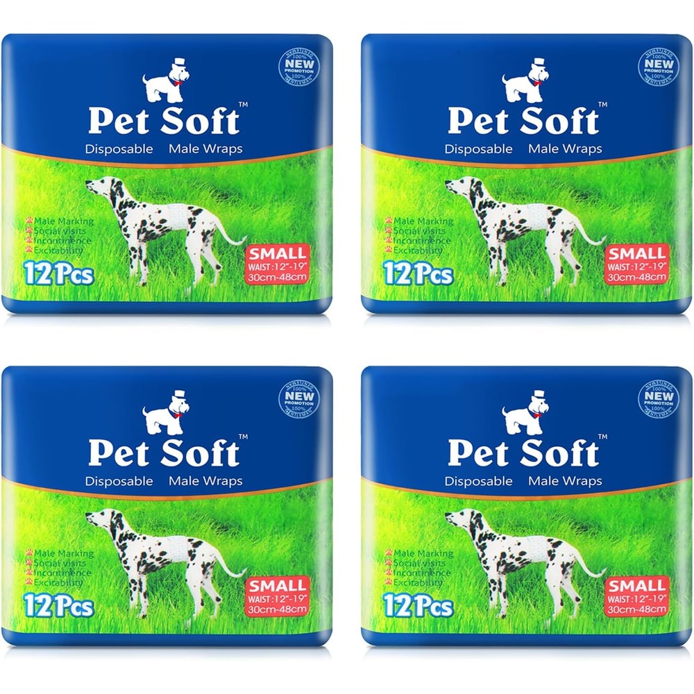 Pet Soft Disposable Male Dog Wraps Leak Proof Puppy Diapers With Adjustable Fasteners Small Size White Forty Eight Count