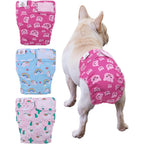 CuteBone Washable Dog Diapers Female Without Tail Hole Three Pack Reusable Doggie Period Training Pants For Docked Tail French Bulldog Medium WWD15M
