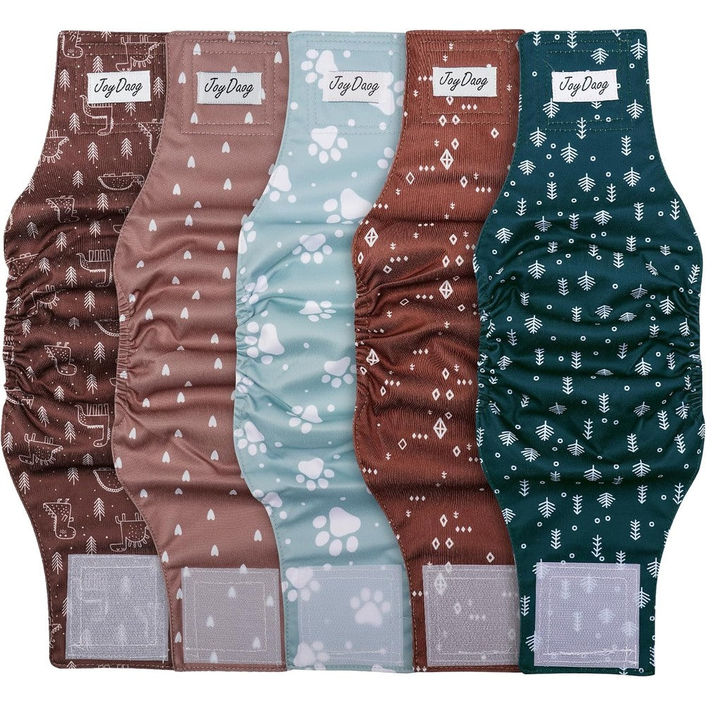JoyDaog Reusable Dog Belly Bands For Male Dogs Diapers Premium Washable Leakproof Male Puppy Nappies Wrap Absorbent Waistband Medium Size Five Count