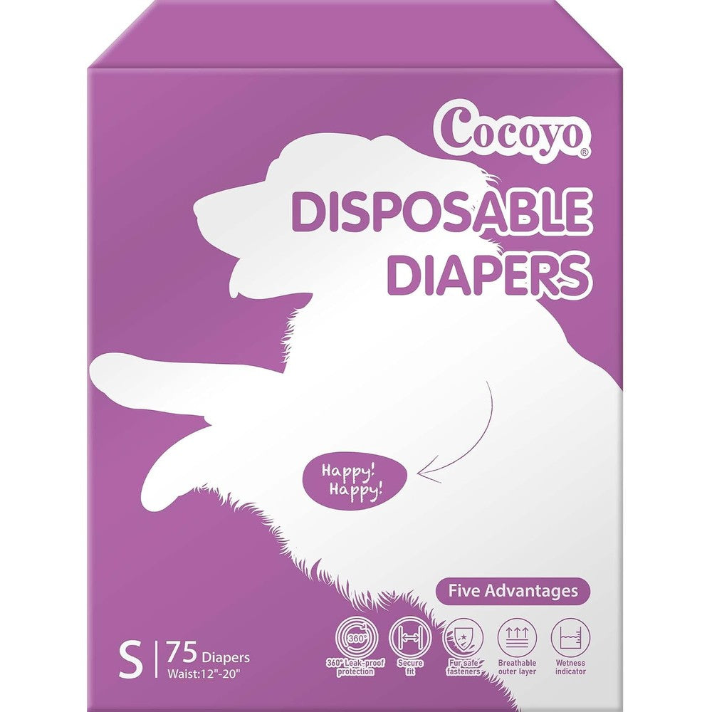 COCOYO Disposable Female Dog Diapers Small Size 75 Count Super Absorbent Breathable Leak Proof Diapers With Wetness Indicator