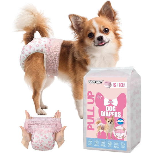 Dono Disposable Pull It Up Female Dog Diapers With 360 Degree Stretchy Waistband And Rapid Dry Technology Size Small 10 Pieces