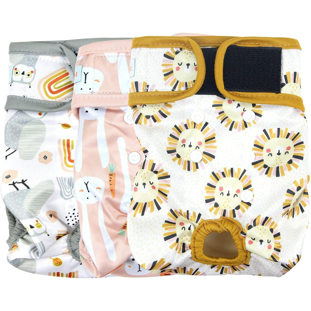 Langsprit Washable Female Dog Diapers Reusable Doggie Nappies For Puppy In Period Heat Or Incontinence Highly Absorbent Three Pack Medium Size