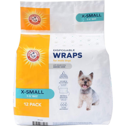 Arm And Hammer For Pets Male Dog Wraps Size Extra Small Twelve Count Disposable Belly Band Diapers With Baking Soda Odor Control And Wetness Indicator