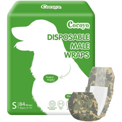 COCOYO Disposable Male Dog Wraps Small Size 84 Count Super Absorbent Breathable Belly Bands With Wetness Indicator