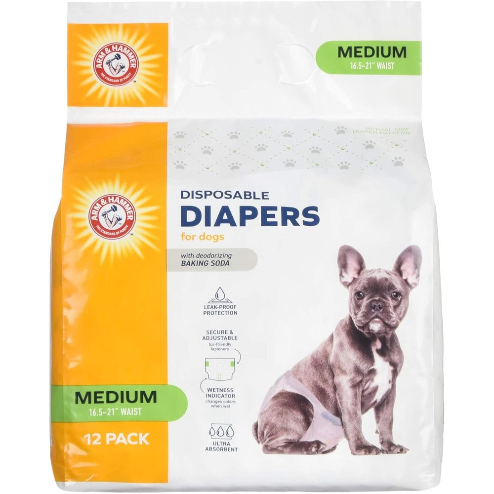 Arm And Hammer For Pets Disposable Female Dog Diapers Ultra Absorbent Odor Control With Wetness Indicator Medium Size Twelve Count