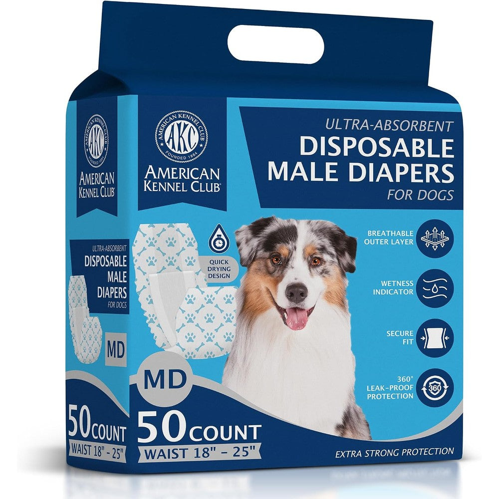 American Kennel Club Male Dog Wrap Disposable Diapers With Wetness Indicator Medium Fifty Count