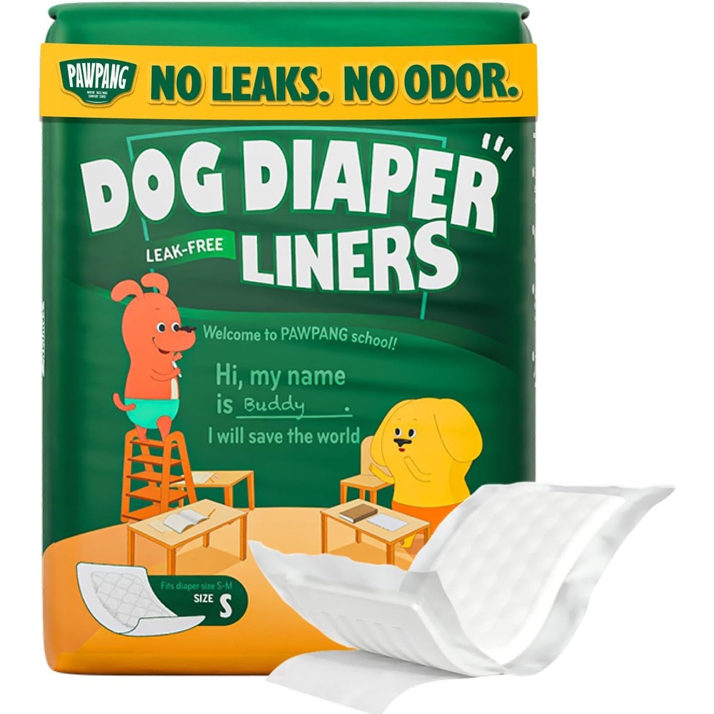 PAWPANG Disposable Dog Diaper Liners Booster Pads For Male And Female Dogs Extra Leak Protection Small Size 100 Count