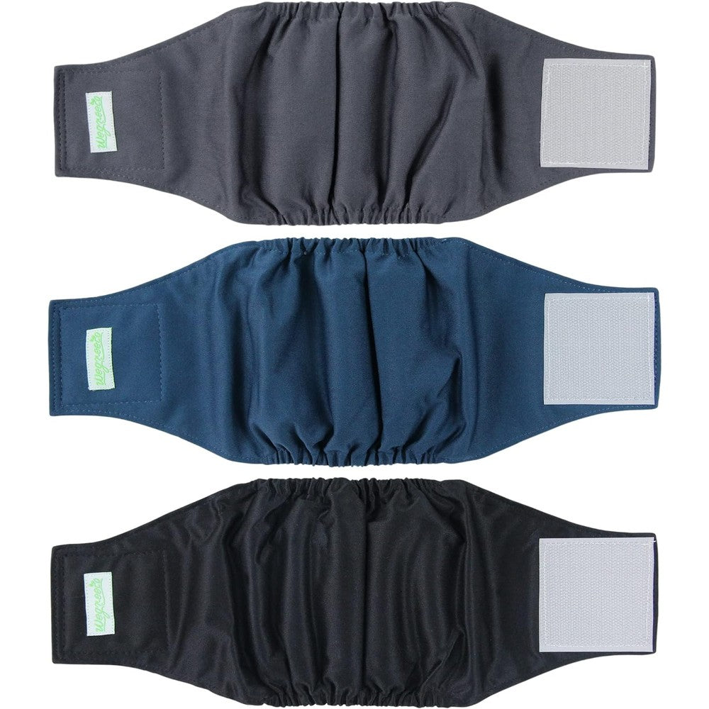 Wegreeco Washable Male Dog Belly Band Pack of 3 Reusable Male Dog Belly Wrap Diapers for Puppies and Small Dogs Black Charcoal Navy Size Small