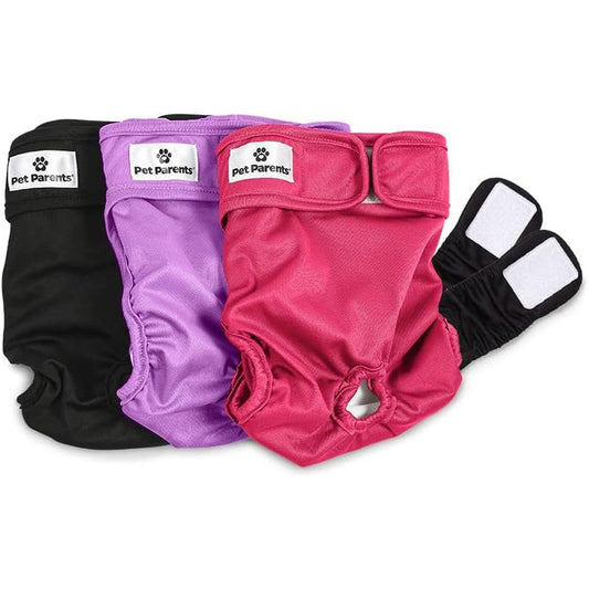Pet Parents Premium Washable Female Dog Diapers Three Pack With Extendrs Reusable Highly Absorbent Doggie Diapers Princess Color Large Size