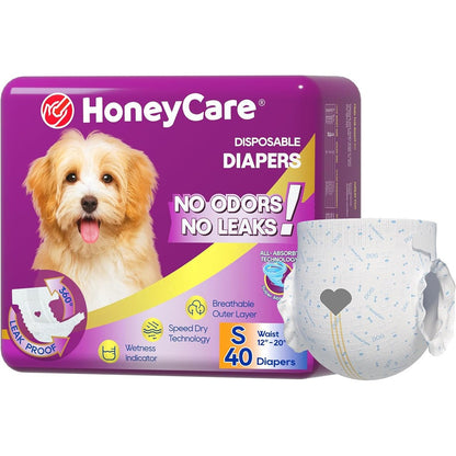 Honey Care All Absorb Disposable Female Dog Diapers Small Size Super Absorbent Breathable Wetness Indicator 40 Count