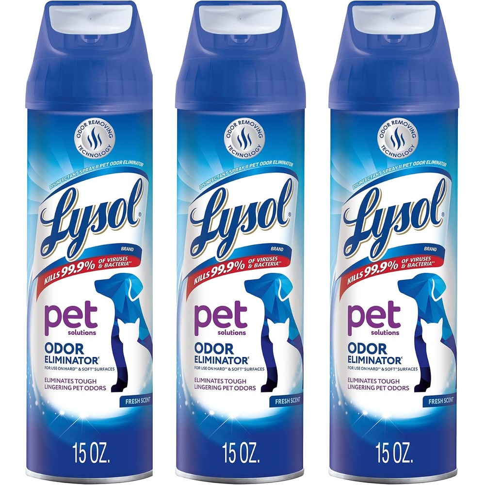 Lysol Pet Odor Eliminator Sanitizing And Disinfecting Spray For Pet Odors, Fresh Scent, 15 Ounce (Pack Of 3)