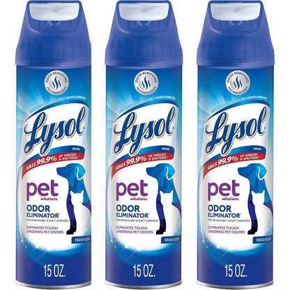 Lysol Pet Odor Eliminator Sanitizing And Disinfecting Spray For Pet Odors, Fresh Scent, 15 Ounce (Pack Of 3)
