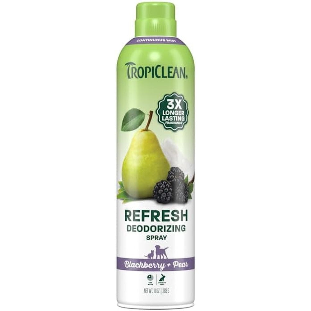 TropiClean Blackberry And Pear Scented Deodorizing Pet Spray 3X Long Lasting Cologne And Detangler 10 Fluid Ounces