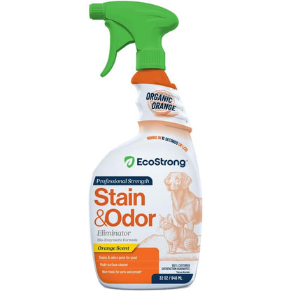 Eco Strong Organic Orange Odor Eliminator And Enzyme Stain Cleaner For Pets And Household Use 32 Fluid Ounces