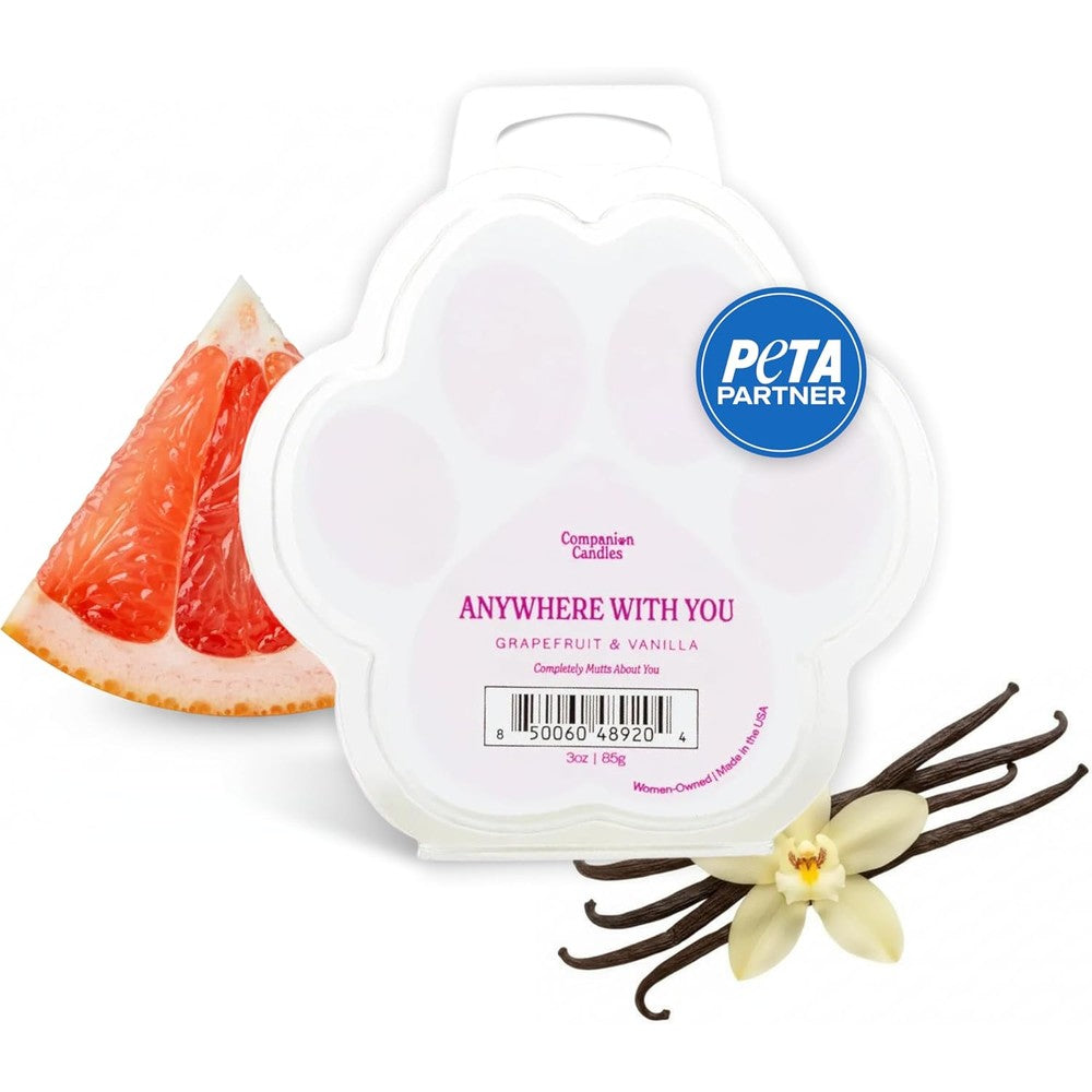 Companion Candles Anywhere With You Pet-Friendly Wax Melt, Grapefruit And Vanilla Fragrance, Coconut Soy Wax Blend, 3 Ounce, Made In USA