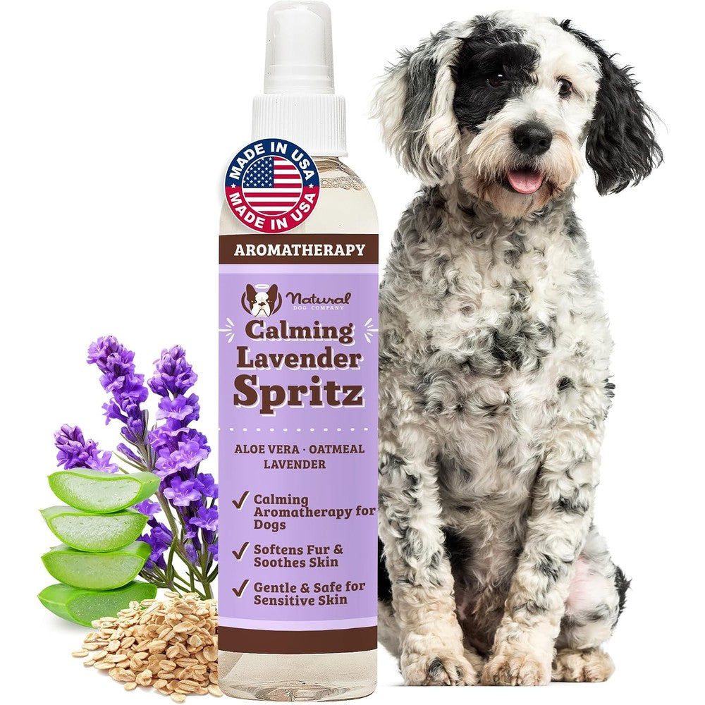 Natural Dog Company Calming Lavender Spritz 8 Ounce Hypoallergenic Deodorizing Dog Spray With Aloe And Oatmeal For Sensitive Skin