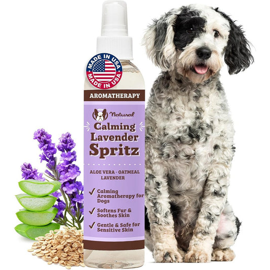 Natural Dog Company Calming Lavender Spritz 8 Ounce Hypoallergenic Deodorizing Dog Spray With Aloe And Oatmeal For Sensitive Skin