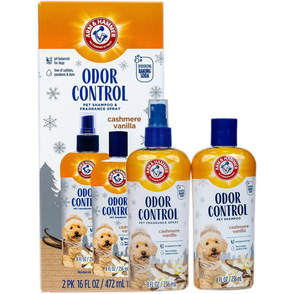 Arm And Hammer Odor Control Pet Grooming Gift Set With Dog Shampoo And Bath Spray In Cashmere Vanilla Scent 8 Fluid Ounce Bottles