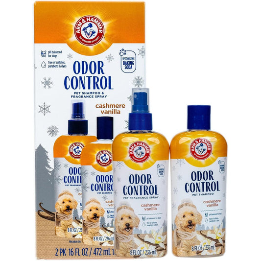 Arm And Hammer Odor Control Pet Grooming Gift Set With Dog Shampoo And Bath Spray In Cashmere Vanilla Scent 8 Fluid Ounce Bottles
