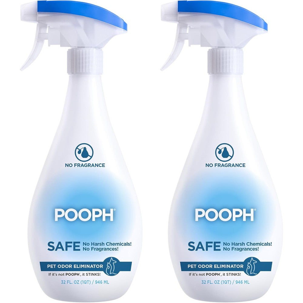 Pooph Pet Odor Eliminator, 32 Fluid Ounce Spray, 2-Pack, Molecular Odor Neutralizer For Dogs And Cats, Fragrance Free And Safe For Surfaces