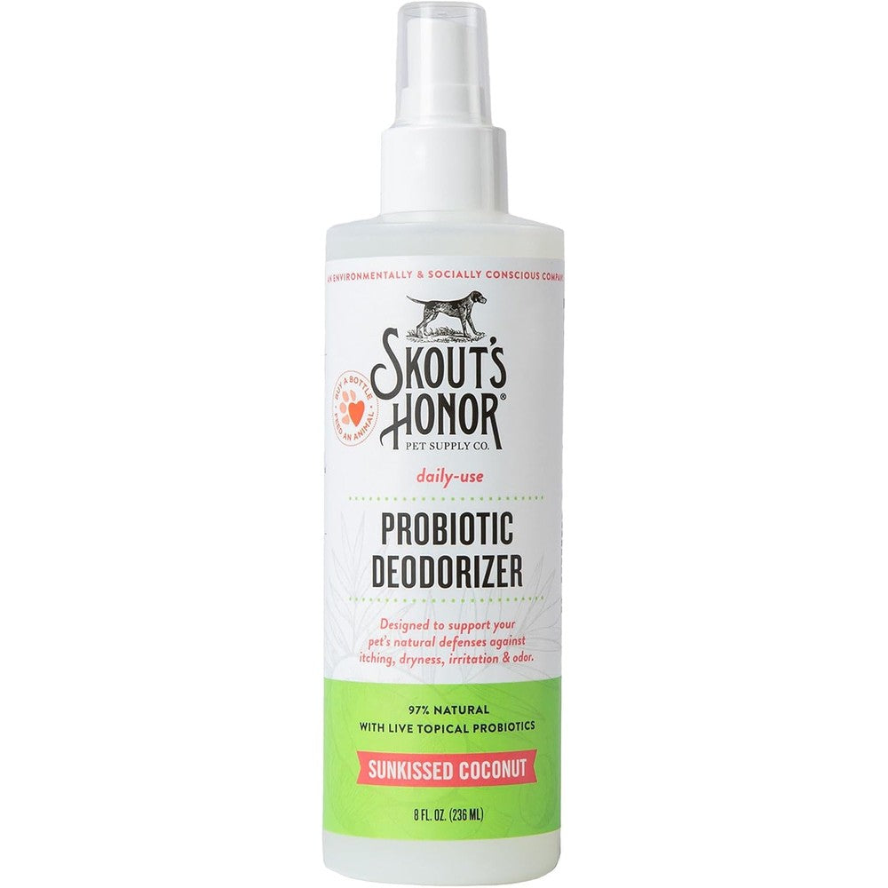 Skout's Honor Probiotic Pet Deodorizer Spray Hydrating Daily Use With Avocado Oil And Omega 3s Sunkissed Coconut 8 Fluid Ounce