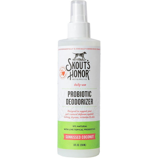 Skout's Honor Probiotic Pet Deodorizer Spray Hydrating Daily Use With Avocado Oil And Omega 3s Sunkissed Coconut 8 Fluid Ounce