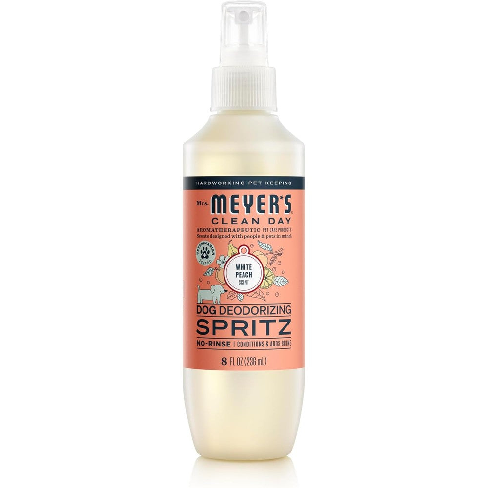 Mrs. Meyer's Clean Day Dog Deodorizing Spray White Peach Scent No Rinse Coat Freshener And Conditioner 8 Fluid Ounces