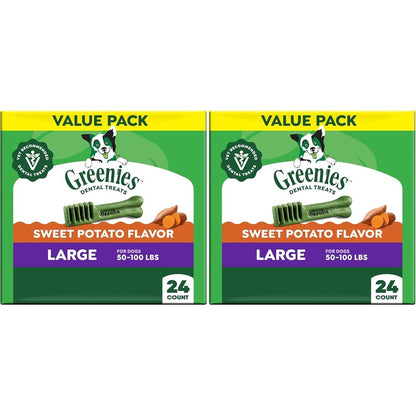 Greenies Veterinarian Recommended Natural Dental Dog Treats Large Size Sweet Potato Flavor Thirty Six Ounce Pack Twenty Four Count Pack Of Two