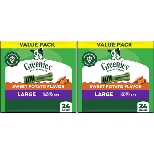 Greenies Veterinarian Recommended Natural Dental Dog Treats Large Size Sweet Potato Flavor Thirty Six Ounce Pack Twenty Four Count Pack Of Two