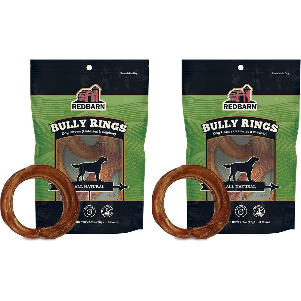 Redbarn Pet Products All Natural Four Inch Bully Stick Rings For Dogs Grain Free And Rawhide Free Dental Chew Three Count Pack Of Two