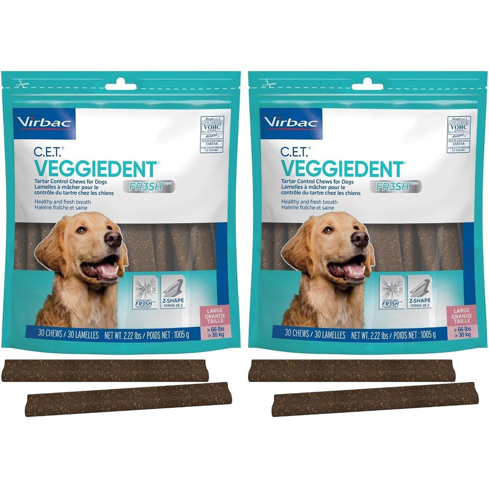 Virbac C.E.T. VEGGIEDENT FR3SH Tartar Control Chews For Dogs Extra Small Eight Ounce Pack Of Two