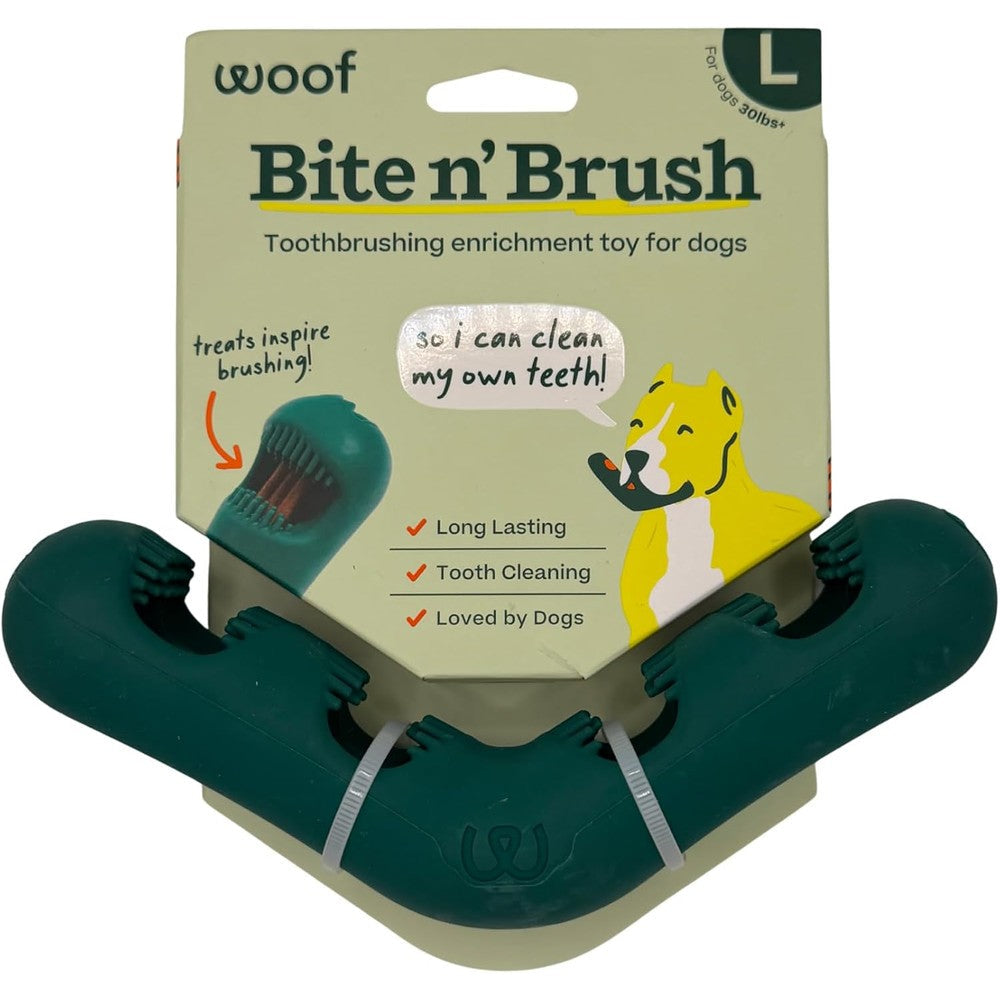 Woof The Bite N Brush Dog Toothbrush Toy Durable Dental Chew For Teeth Cleaning And Plaque Removal Green Variant Large Size