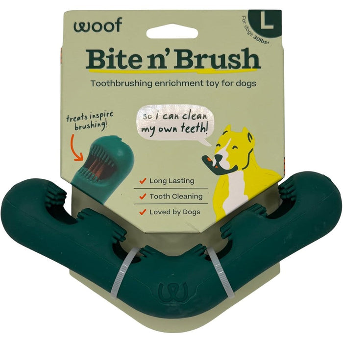 Woof The Bite N Brush Dog Toothbrush Toy Durable Dental Chew For Teeth Cleaning And Plaque Removal Green Variant Large Size
