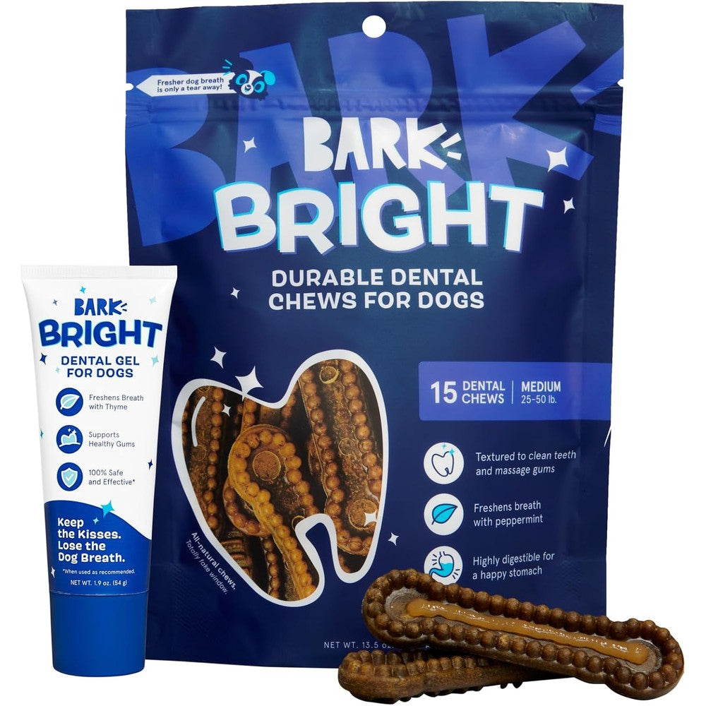 Barkbox Bright Durable Dog Dental Kit For Tough Chewers With 15 Dental Chew Sticks And Enzymatic Toothpaste For Medium Breeds