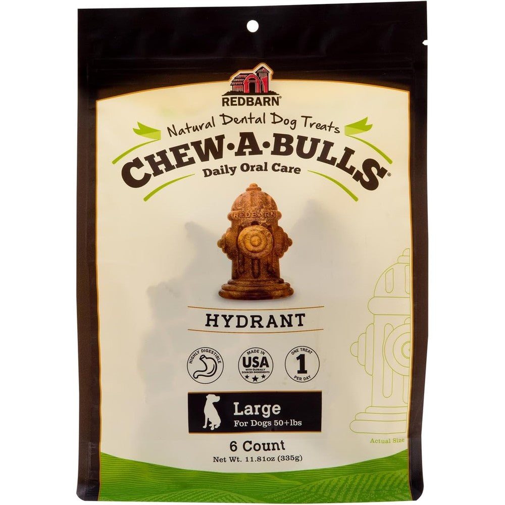 Redbarn Chew-A-Bulls Large Hydrant Shape Dog Dental Treats 6 Count Pack Authentic USA Imported Daily Oral Care For Dogs Over 50 Pounds