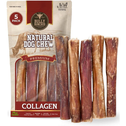 Bully Bunches 6 Inch Collagen Wrapped In Beef Bully Stick All Natural Long Lasting Dog Dental Chews 5 Pack