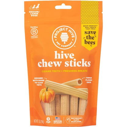 Project Hive Pet Company Hive Chew Sticks Pumpkin Flavor Dental Treats For Large Dogs Seven Ounce