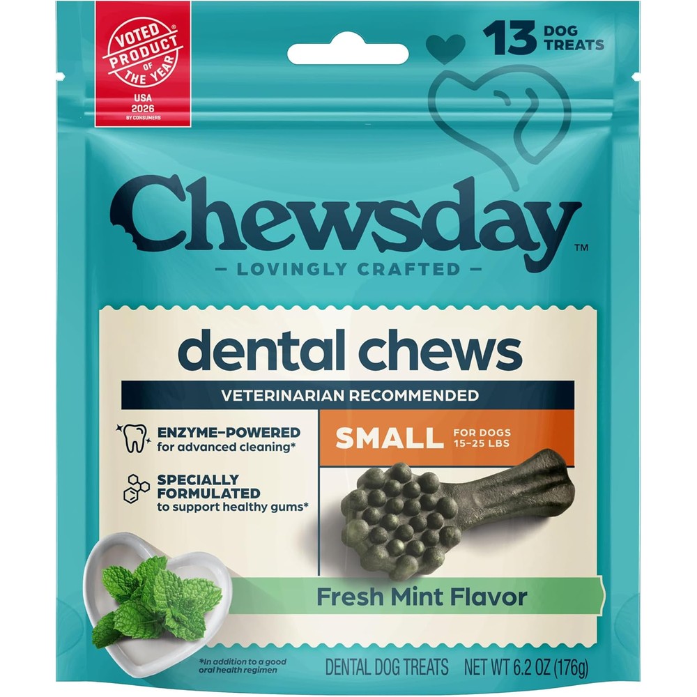 Chewsday Fresh Mint Flavor Dental Chews Small Dog Treats Enzyme Powered Advanced Cleaning Made In The United States 13 Count